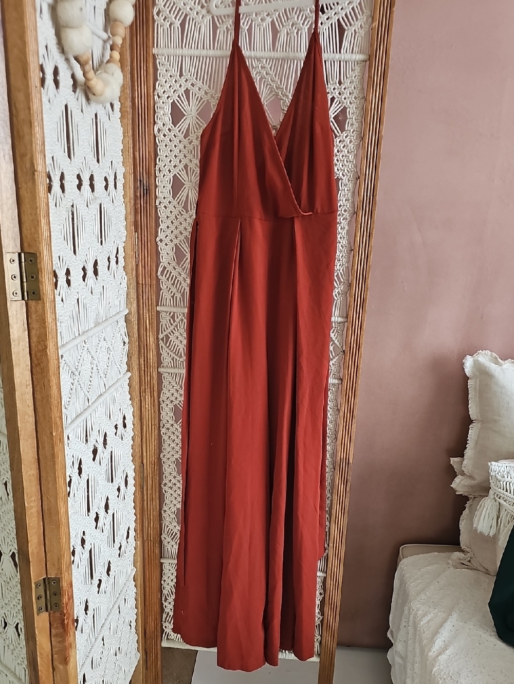 Rust Red V-Neck Maxi Jumpsuit